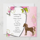Invitation Joli Cheval Brown, Fleurs et Coeur Anniversaire (Dos)
