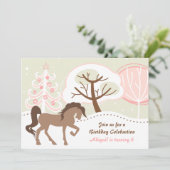 Invitation Joli Cheval Brown Pink Winter Anniversaire (Debout devant)