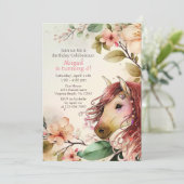 Invitation Joli Cheval et Fleurs Anniversaire (Debout devant)