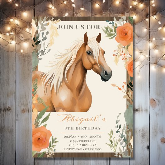 Invitation Joli Cheval et Fleurs Anniversaire