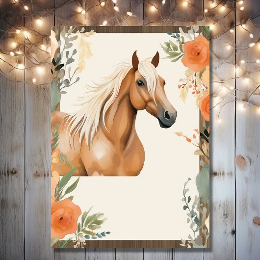 Invitation Joli Cheval et Fleurs Anniversaire