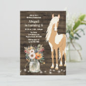 Invitation Joli cheval et fleurs Bois rustique Anniversaire (Debout devant)