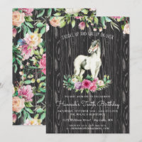 Joli Cheval et Fleurs sur Bois Rustique Anniversai