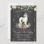 Invitation Joli cheval et fleurs sur le bois rustique Anniver (Devant)