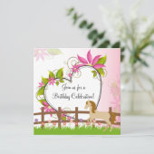 Invitation Joli cheval, Fleurs roses et Anniversaire du Coeur (Debout devant)