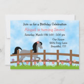 Invitation Joli Cheval gris et Fleurs Fille Anniversaire (Devant)
