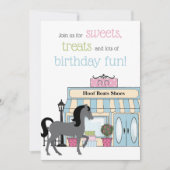 Invitation Joli Cheval gris rose, Vert, Bleu fête d'anniversa (Devant)