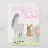 Invitation Joli Cheval, lapin, Fleurs et Livres Anniversaire (Devant)