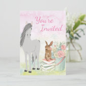 Invitation Joli Cheval, lapin, Fleurs et Livres Anniversaire (Debout devant)