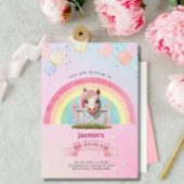 Invitation Joli cheval rose arc-en-ciel Ballons fête d'annive