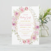 Invitation Joli Chic Gold Parties scintillant rose Floral béb (Debout devant)