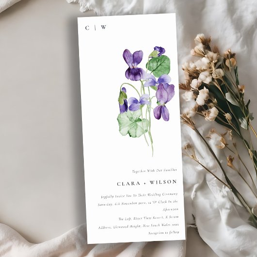 Invitation Joli Chic Monogram Violet Floral Bunal Mariage