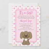 Invitation Joli Chien Chien Rosé Polka Pot Baby shower (Devant)