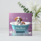 Invitation Joli chiot dans une baignoire avec bulles de savon (Debout devant)
