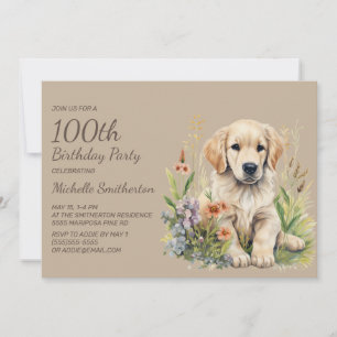 Invitation Joli chiot Golden Retriever 100e anniversaire