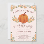 Invitation Joli Citrouille à automne rose Baby shower (Devant)