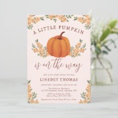 Invitation Joli Citrouille à automne rose Baby shower (Debout devant)