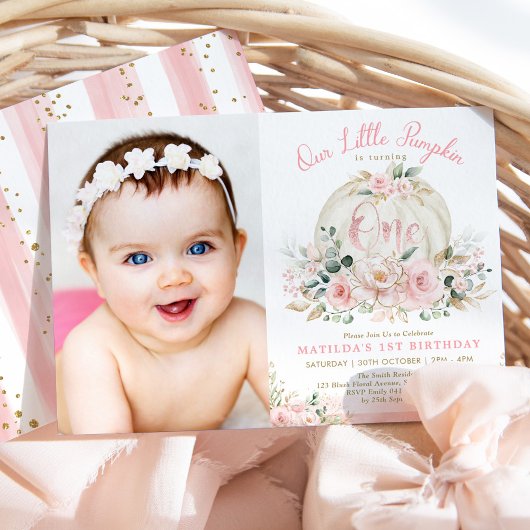 Invitation Joli Citrouille Blush Rose or Floral 1er anniversa