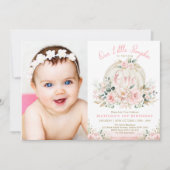 Invitation Joli Citrouille Blush Rose or Floral 1er anniversa (Devant)