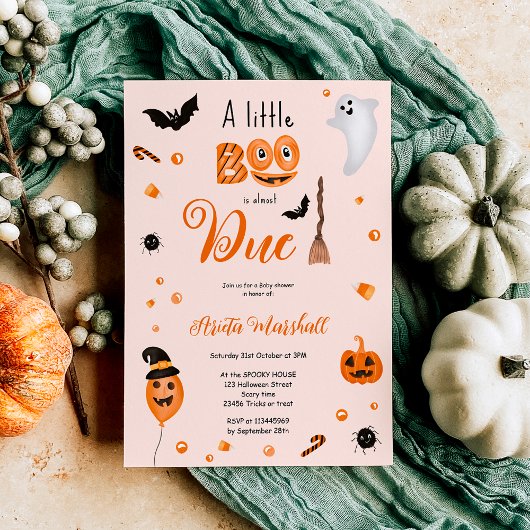 Invitation Joli citrouille Boo Halloween baby shower rose