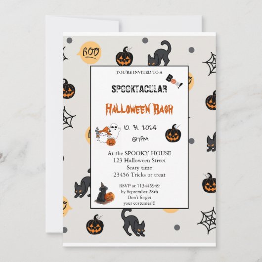 Invitation Joli citrouille Boo Halloween bash rose (Devant)