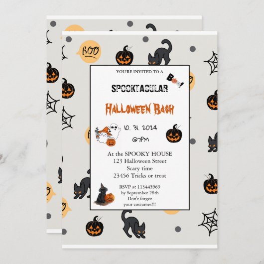 Invitation Joli citrouille Boo Halloween bash rose (Devant / Derrière)