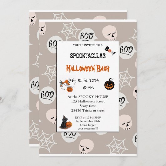 Invitation Joli citrouille Boo Halloween bash rose (Devant / Derrière)