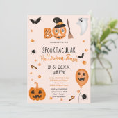 Invitation Joli citrouille Boo Halloween bash rose (Debout devant)