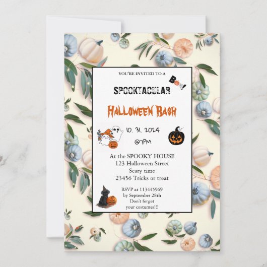 Invitation Joli citrouille Boo Halloween bash rose (Devant)
