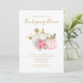 Invitation Joli Citrouille Floral Rose Thanksgiving Dîner (Debout devant)