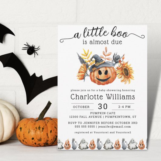 Invitation Joli Citrouille Halloween Baby shower Little Boo
