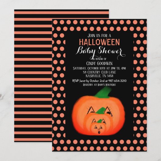 Invitation Joli Citrouille Halloween Black Orange Baby shower (Devant / Derrière)