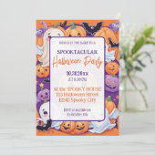 Invitation Joli citrouille Halloween Party Orange Purple (Debout devant)