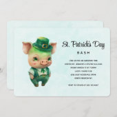 Invitation Joli Cochon Vert St. Patrick's Day Party (Devant / Derrière)