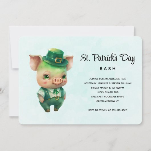 Invitation Joli Cochon Vert St. Patrick's Day Party (Devant)