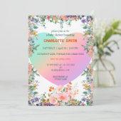 Invitation Joli cœur arc-en-ciel dégradé flore shower pour bé (Debout devant)