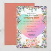 Invitation Joli cœur arc-en-ciel dégradé flore shower pour bé (Devant / Derrière)