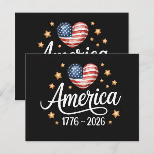 Invitation Joli cœur de drapeau 1776-2026 4 juillet 250e