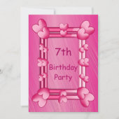 Invitation Joli Coeur rose Fille encadré 7e anniversaire (Devant)