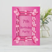 Invitation Joli Coeur rose Fille encadré 7e anniversaire (Debout devant)