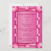 Invitation Joli Coeur rose Fille encadré 7e anniversaire (Dos)