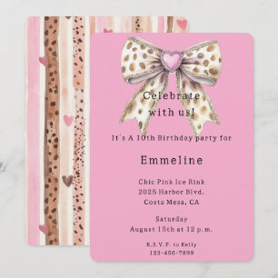 Invitation Joli Coeur rose Leopard Girly Bow Anniversaire