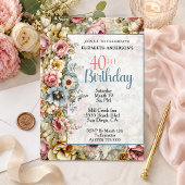 Invitation Joli Collage Floral 40e Anniversaire