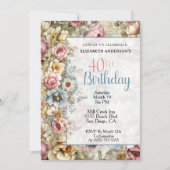 Invitation Joli Collage Floral 40e Anniversaire (Devant)