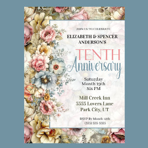 Invitation Joli Collage Floral pour les 10 ans de Mariage