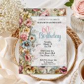 Invitation Joli Collage Floral pour les 60 ans