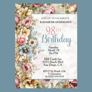 Invitation Joli Collage Floral pour les 98 ans