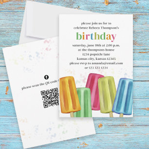 Invitation Joli coloré moderne Popsicles d'anniversaire QR Co