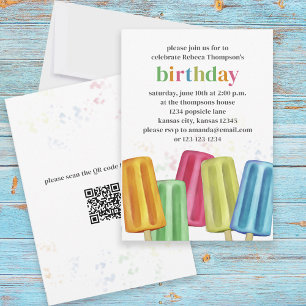 Invitation Joli coloré moderne Popsicles d'anniversaire QR Co