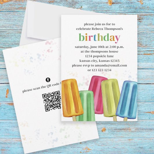 Invitation Joli coloré moderne Popsicles d'anniversaire QR Co